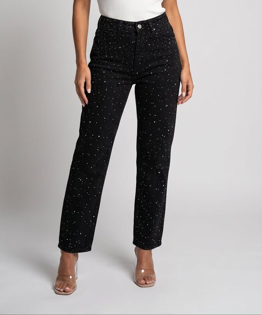 Vaqueros Denim Rectos Rhinestone