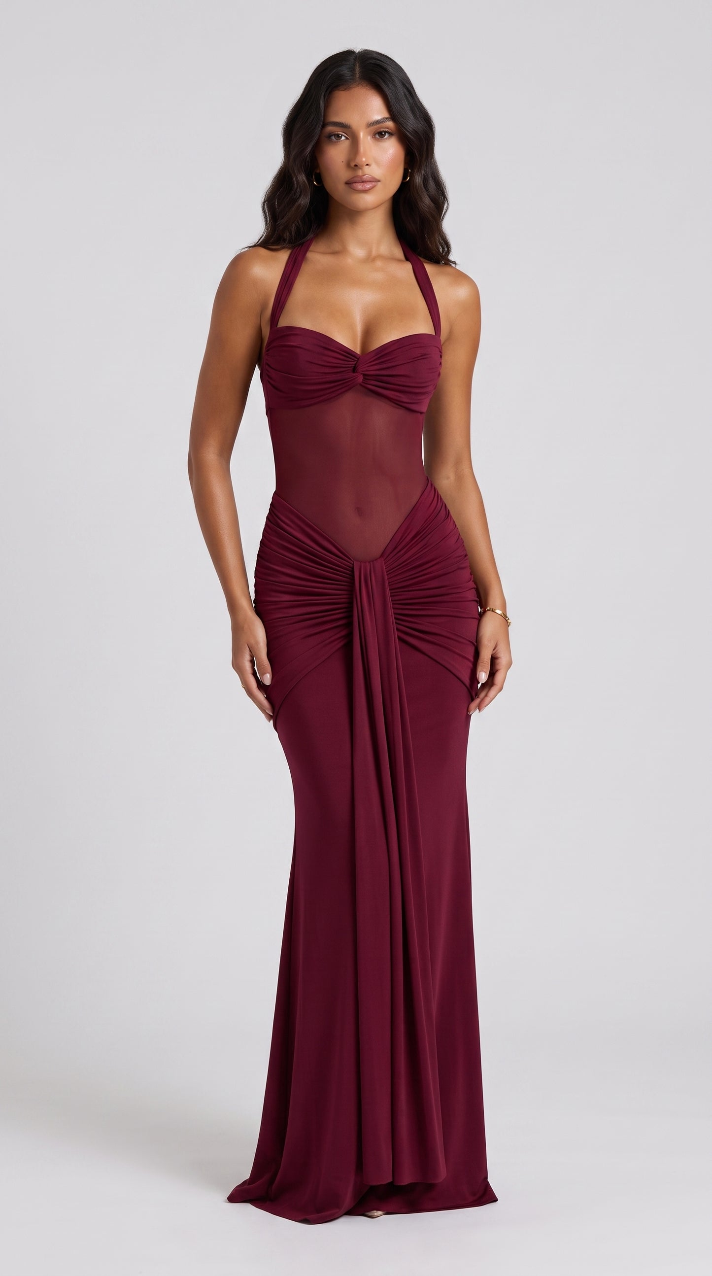 Vestido Maxi Drapeado Illusion