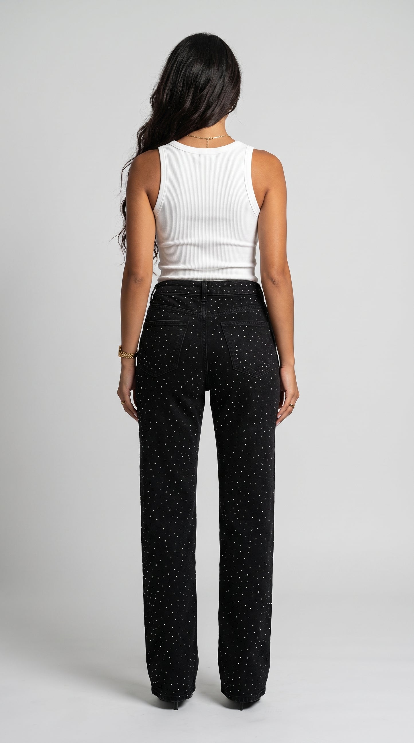 Vaqueros Denim Rectos Rhinestone