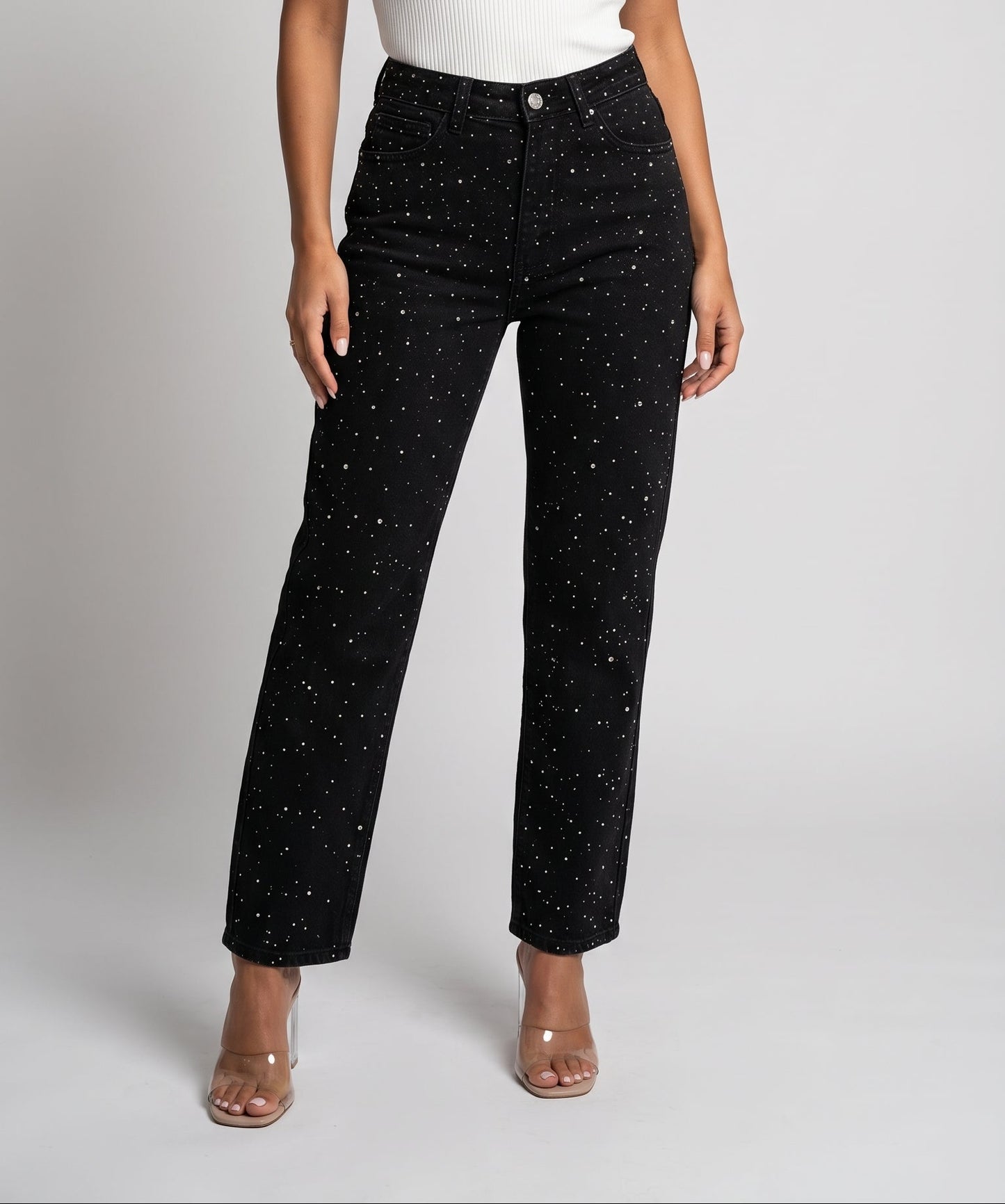 Vaqueros Denim Rectos Rhinestone